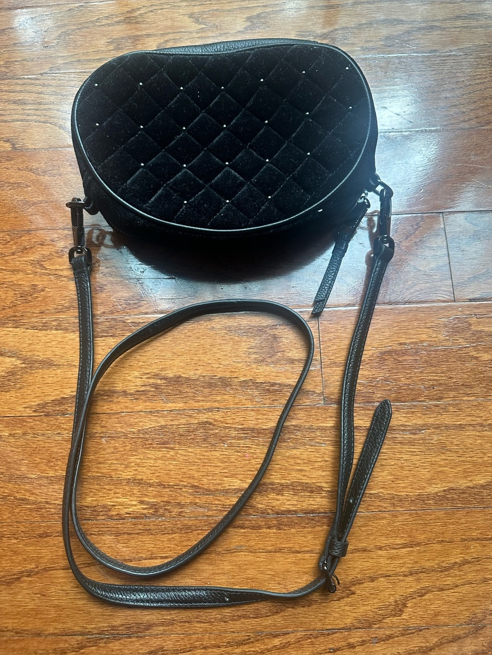 Talbots Quilted Velvet Oval Crossbody Bag - Black - Picture 7 of 8